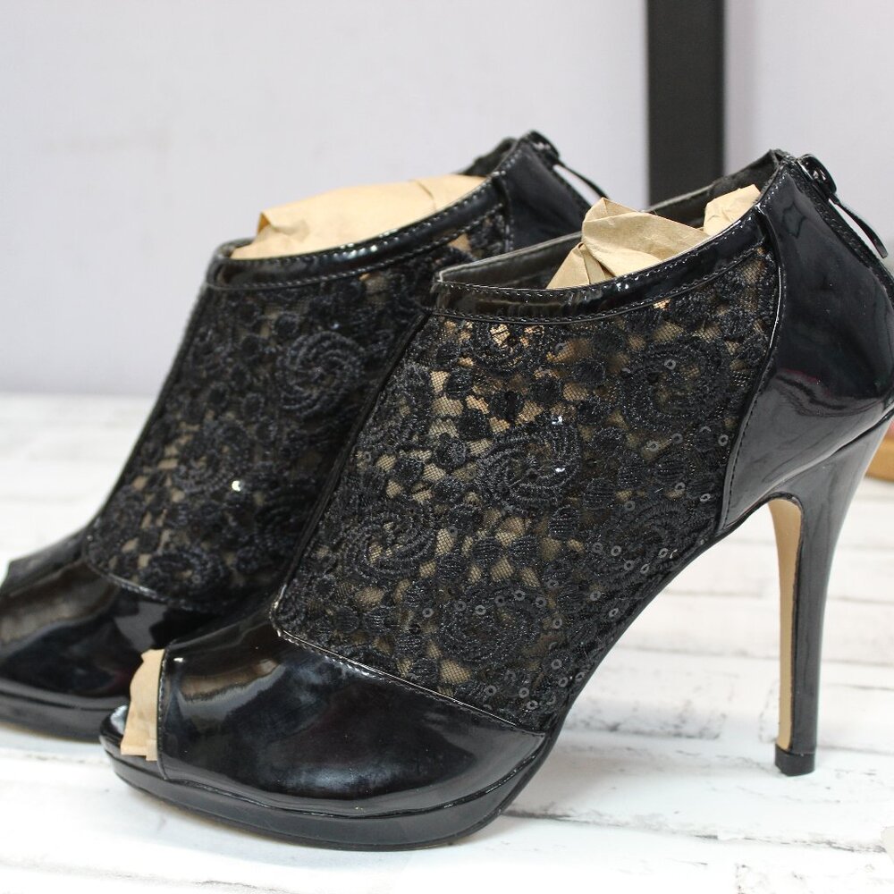 lavorazione artigiana mesh lace high heels, peep toe booties sz Eu 39 US 8.5